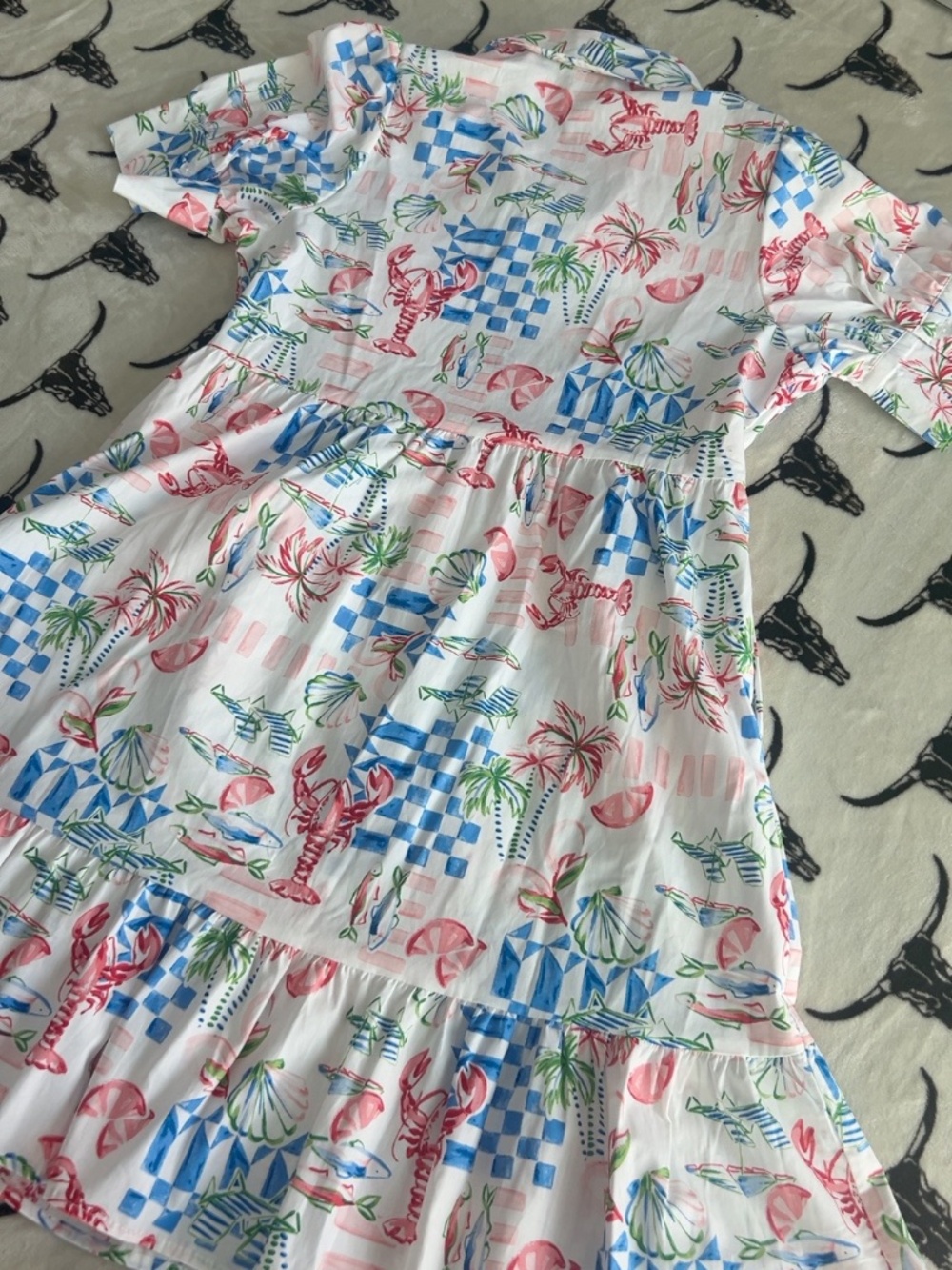 NWT Crown & Ivy Lobster Coastal Print Tiered Shirt Dress Size S - Picture 10 of 10